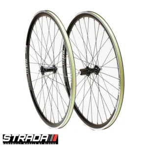 a pair of Strada Big Fella Deluxe road bycycle wheels with Hope RS 4 hubs in black