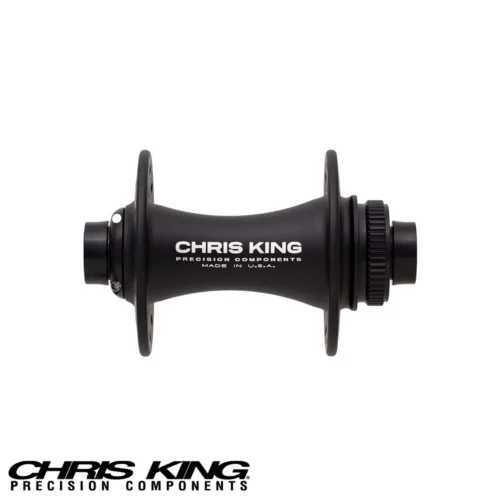 A Front Chris King Boost Center Lock bicycle hub in matte black