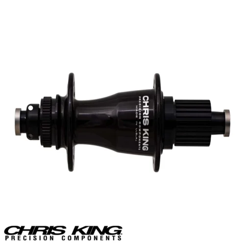 A Rear Chris King Boost Center Lock bicycle hub in black