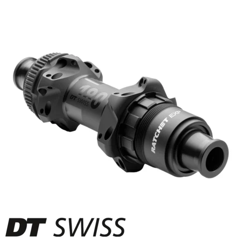 an image showing a matt black DT Swiss 180 CL straight pull bicycle rear hub