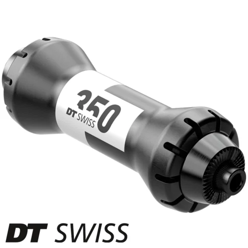 an image showing a DT Swiss 350 QR straight pull bicycle front hub in black.