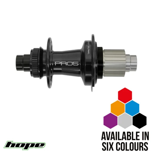 an image showing rear Hope Pro 5 center lock bicycle hub in black.