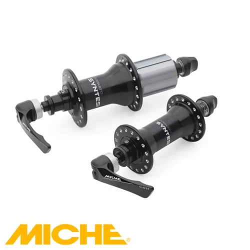 A picture of a pair of the latest Miche Primato Syntesi bicycle rear hubs in Black